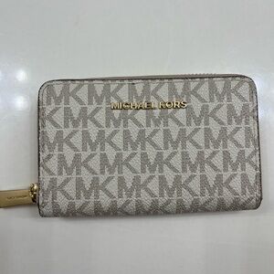 Michael Kors Beige Monogram Zip Wallet